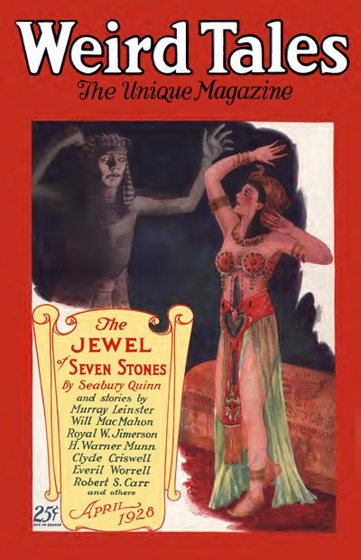 First published in Weird Tales, April 1928 (vol. 11, no. 4). Issue cover by C. C. Senf.